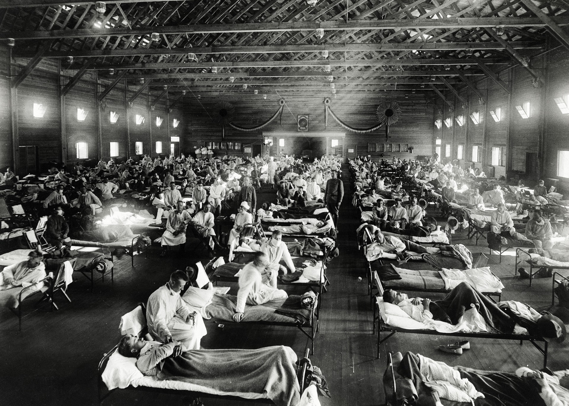 Patients being treated at an emergency hospital
