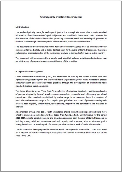 North Macedonia National priority areas for Codex participation