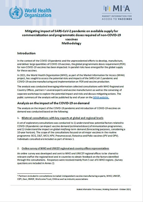 Mitigating impact of SARS-CoV-2 pandemic on available supply for commercialization and programmatic doses required of non-COVID-19 vaccines