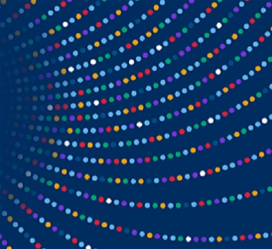 abstract image of coloured dots on a dark blue background